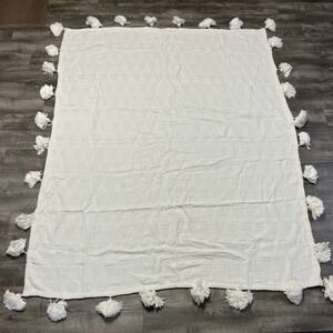 Amity Home Bedspread Blanket White 100% Cotton Twin Coverlet Textured Tassels